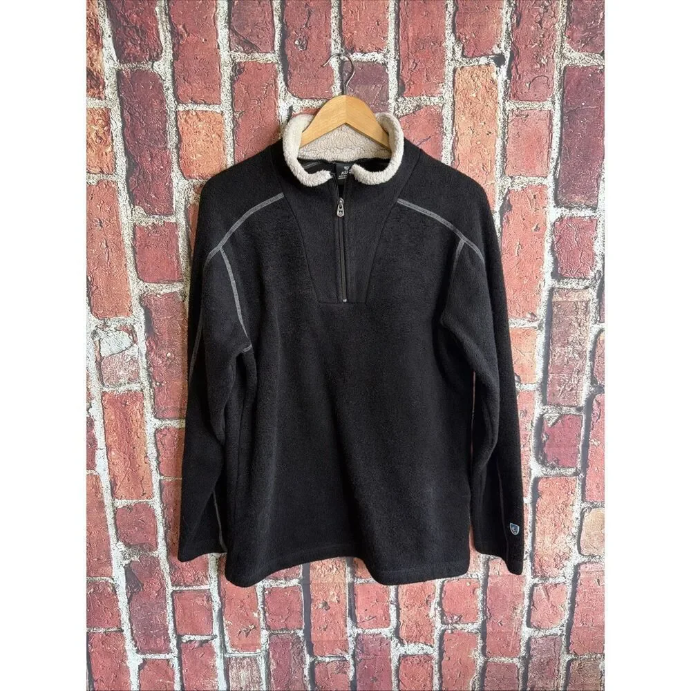 Kuhl Sweater Mens M Black Alfpaca 1/4 Zip Mock Neck Heavy Knit Pullover